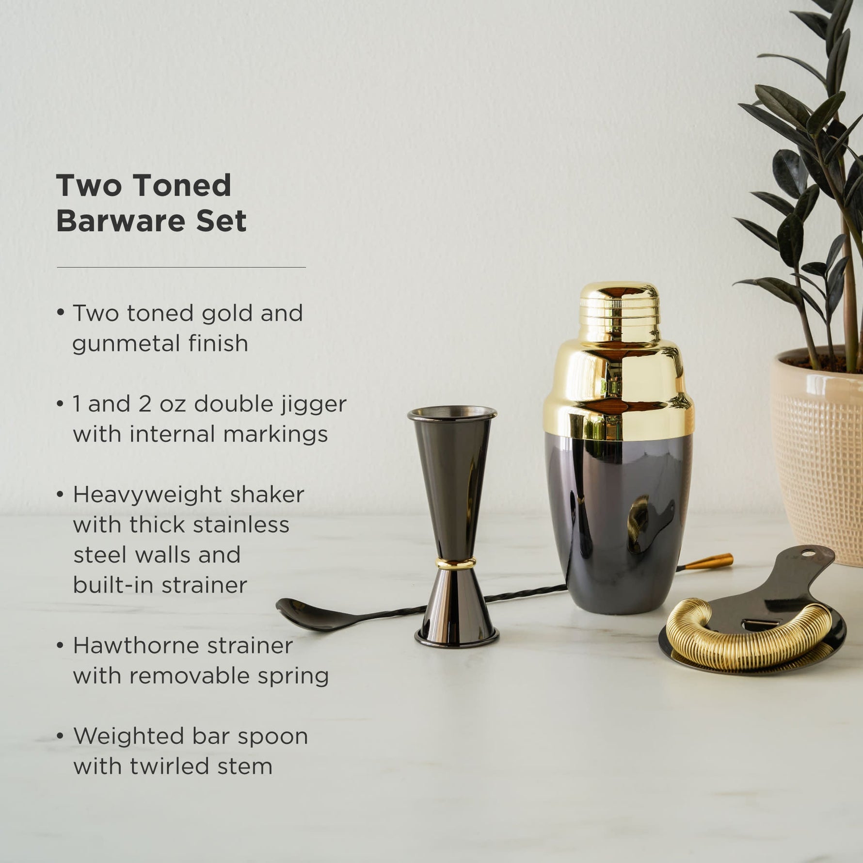 4-Piece Stainless Steel Barware Set in Black & Gold - Knife Shift