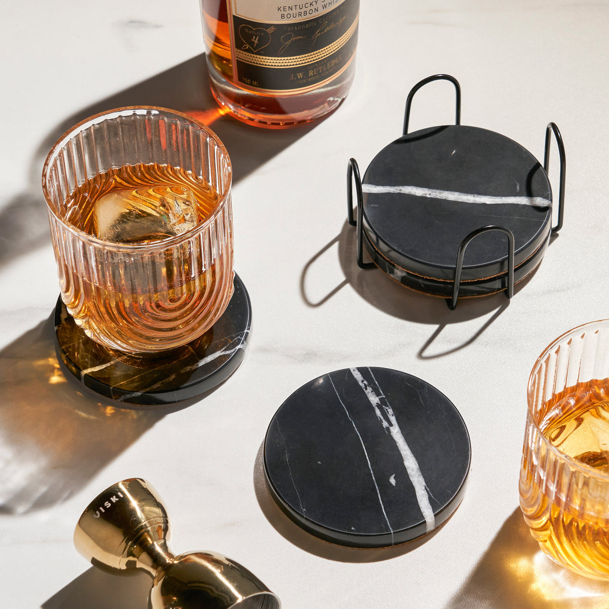 Marble Coaster Set in Black Set of 4 - Knife Shift