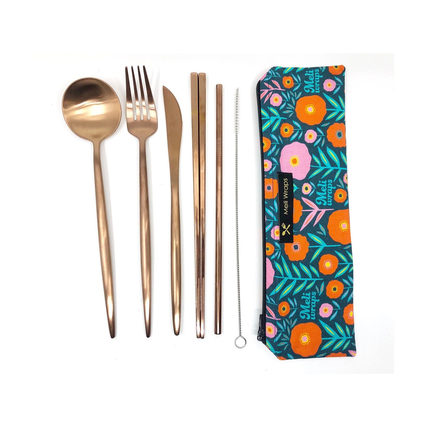 Meli Wraps Reusable Cutlery Set in Dark Bloom - Knife Shift