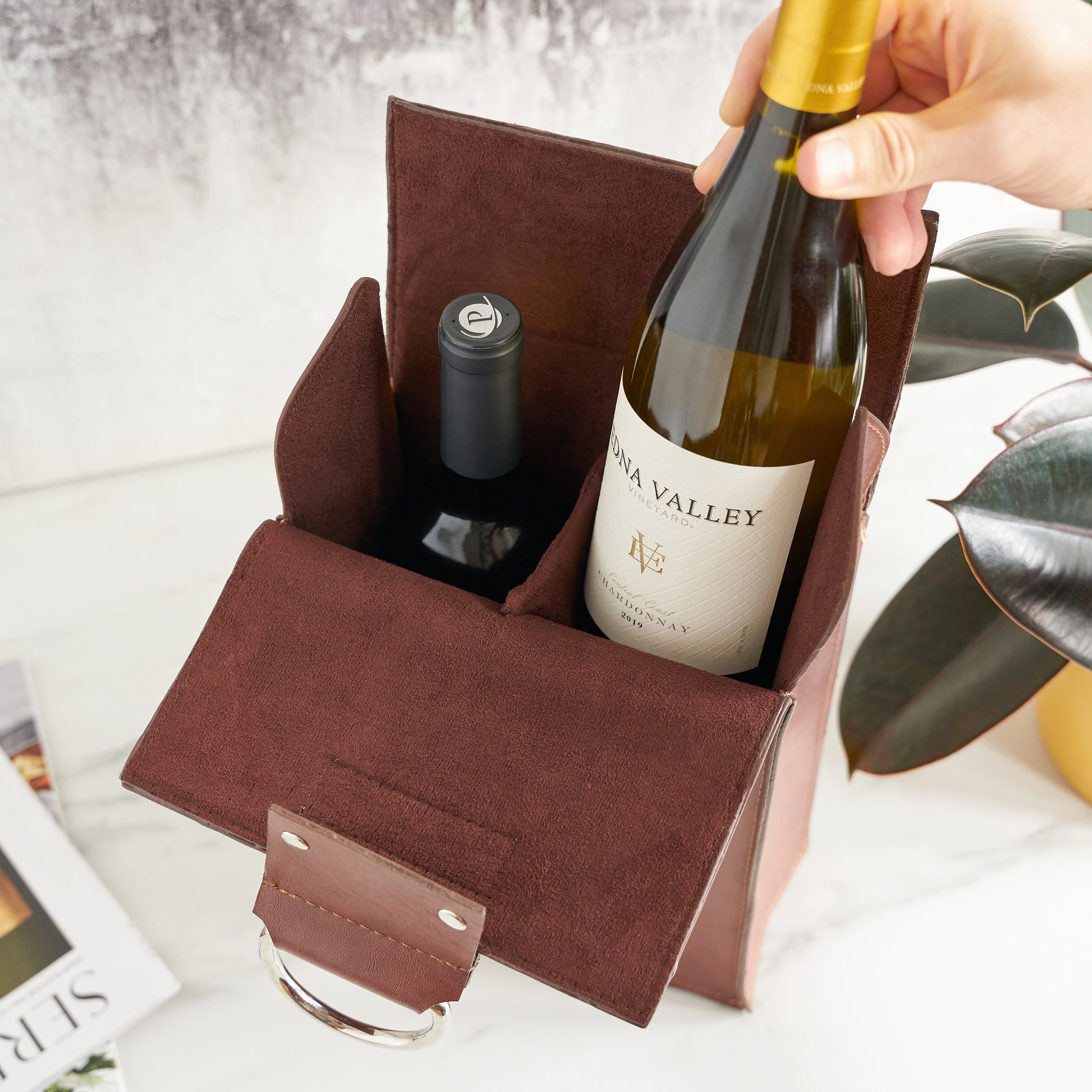 Faux Leather Double-Bottle Wine Tote - Knife Shift
