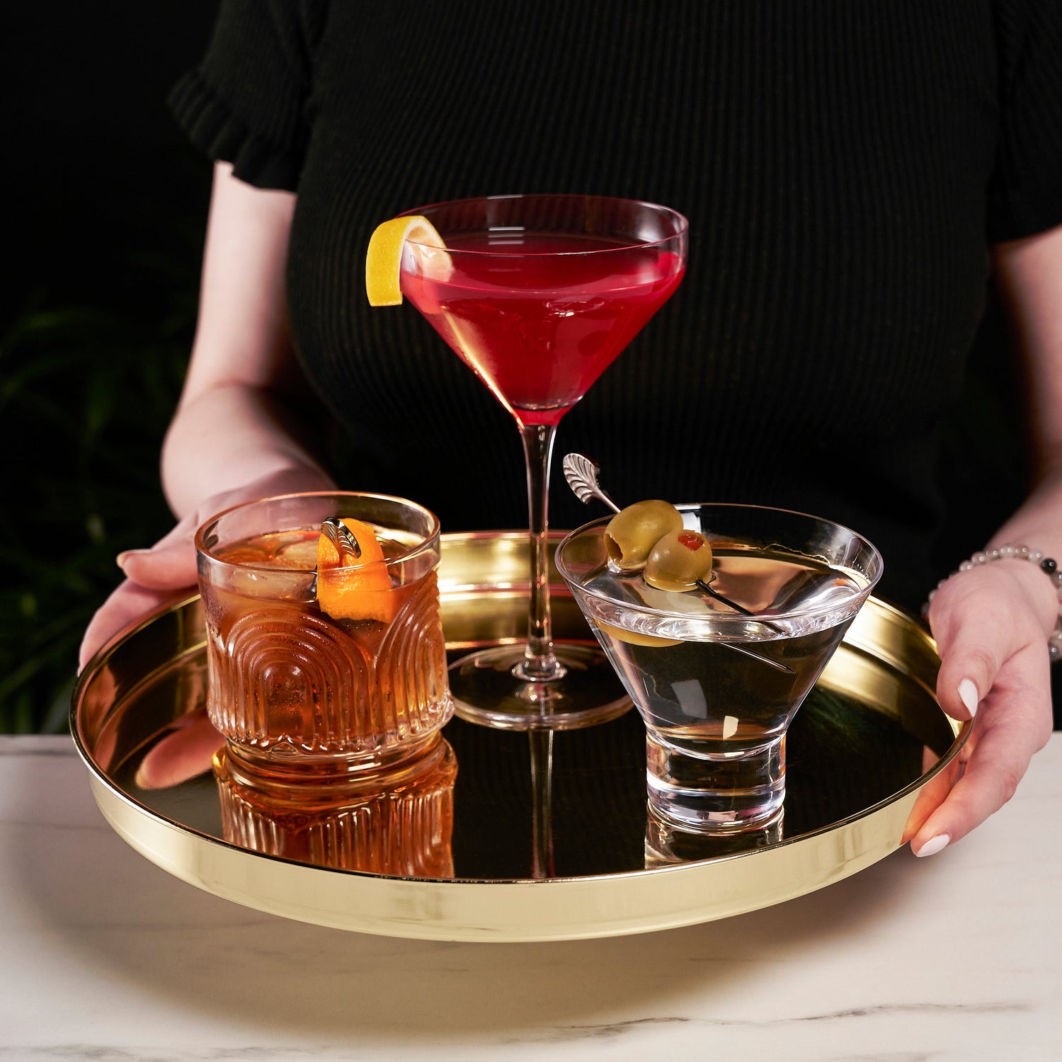 Round Serving Tray in Gold - Knife Shift