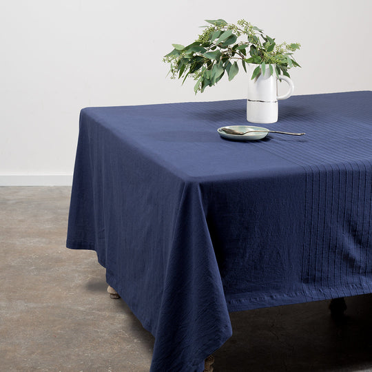 Washed Linen-Cotton Tablecloth- Navy - Knife Shift