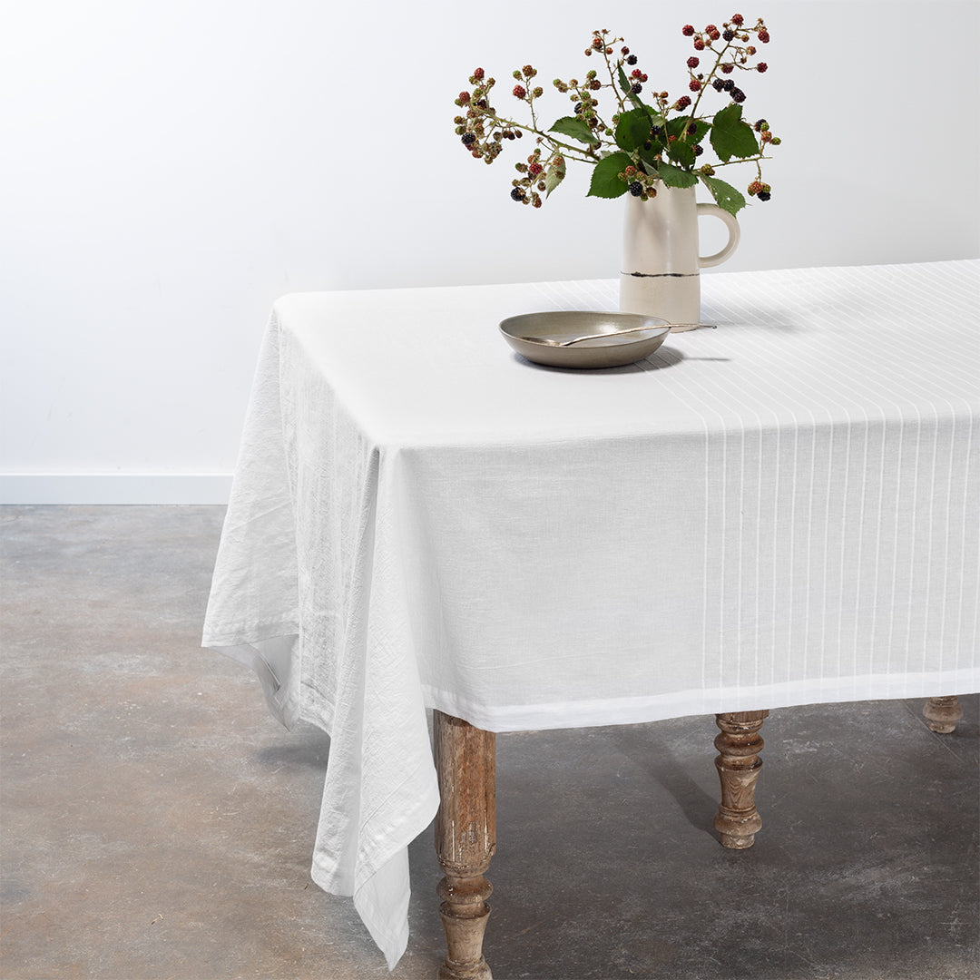 Washed Linen-Cotton Tablecloth- White - Knife Shift