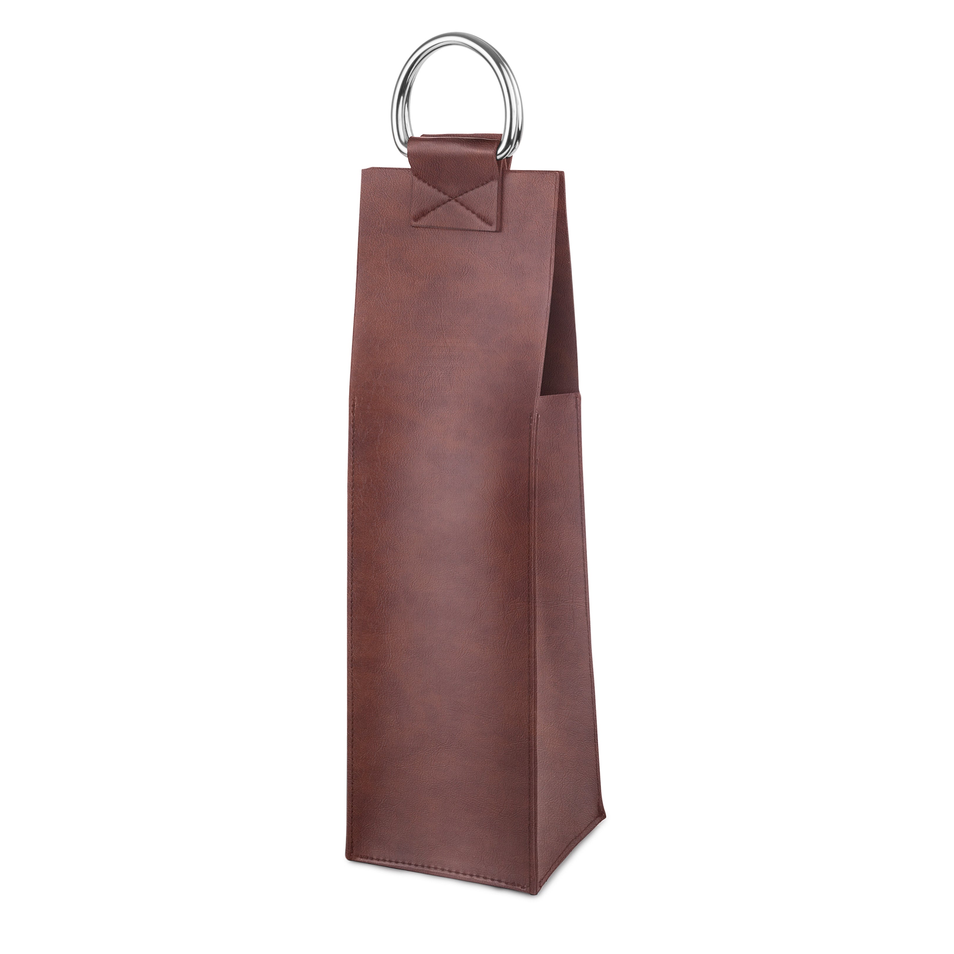 Faux Leather Single-Bottle Wine Tote - Thumbnail 2