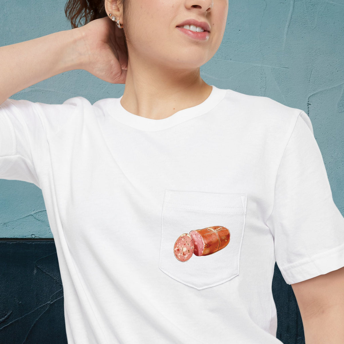 Mortadella Bologna Map - Pocket T-shirt-T-Shirt-gift ideas for foodies-Knife Shift