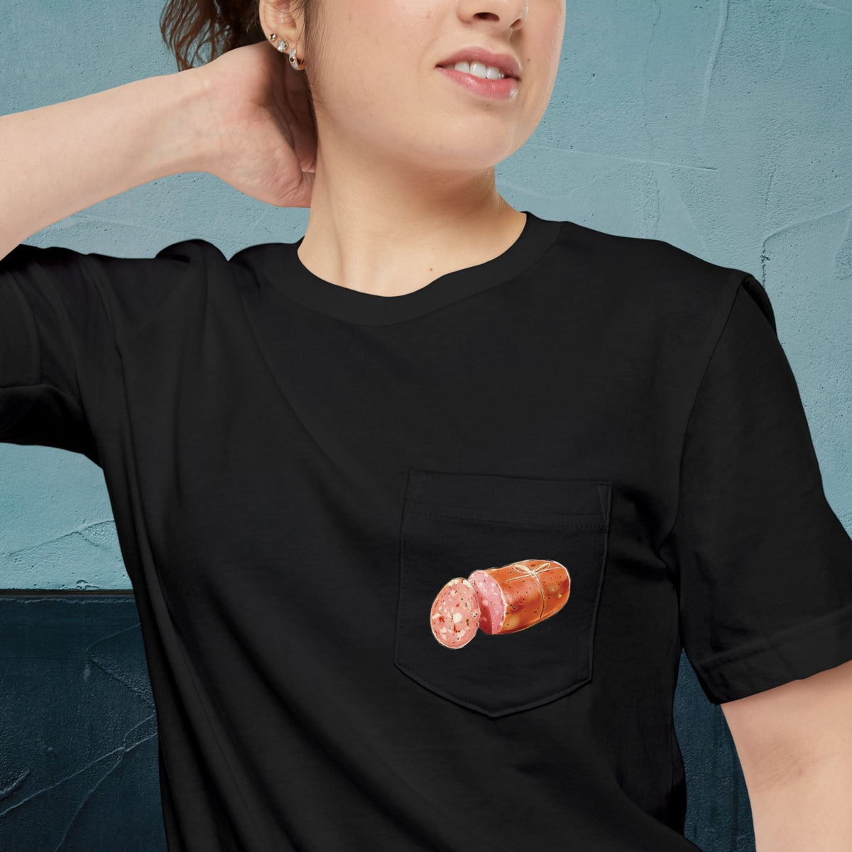 Mortadella Bologna Map - Pocket T-shirt-T-Shirt-gift ideas for foodies-Knife Shift