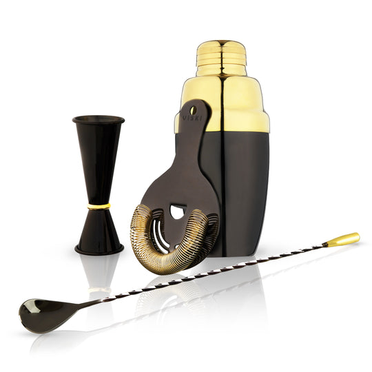 4-Piece Stainless Steel Barware Set in Black & Gold - Knife Shift