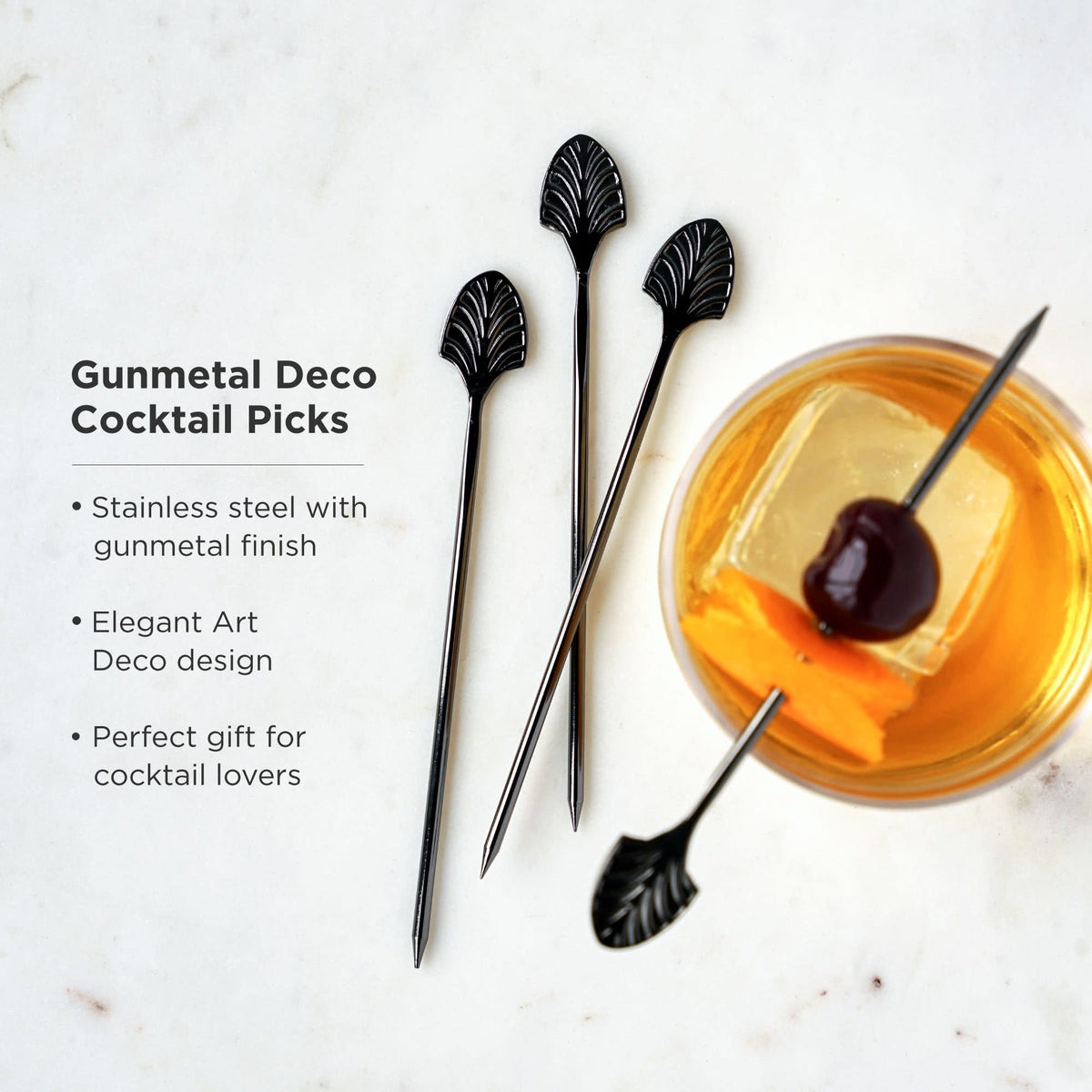 Art Deco Cocktail Picks in Gunmetal Set of 4 - Knife Shift
