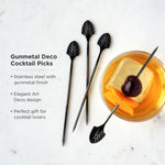 Art Deco Cocktail Picks in Gunmetal Set of 4 - Knife Shift