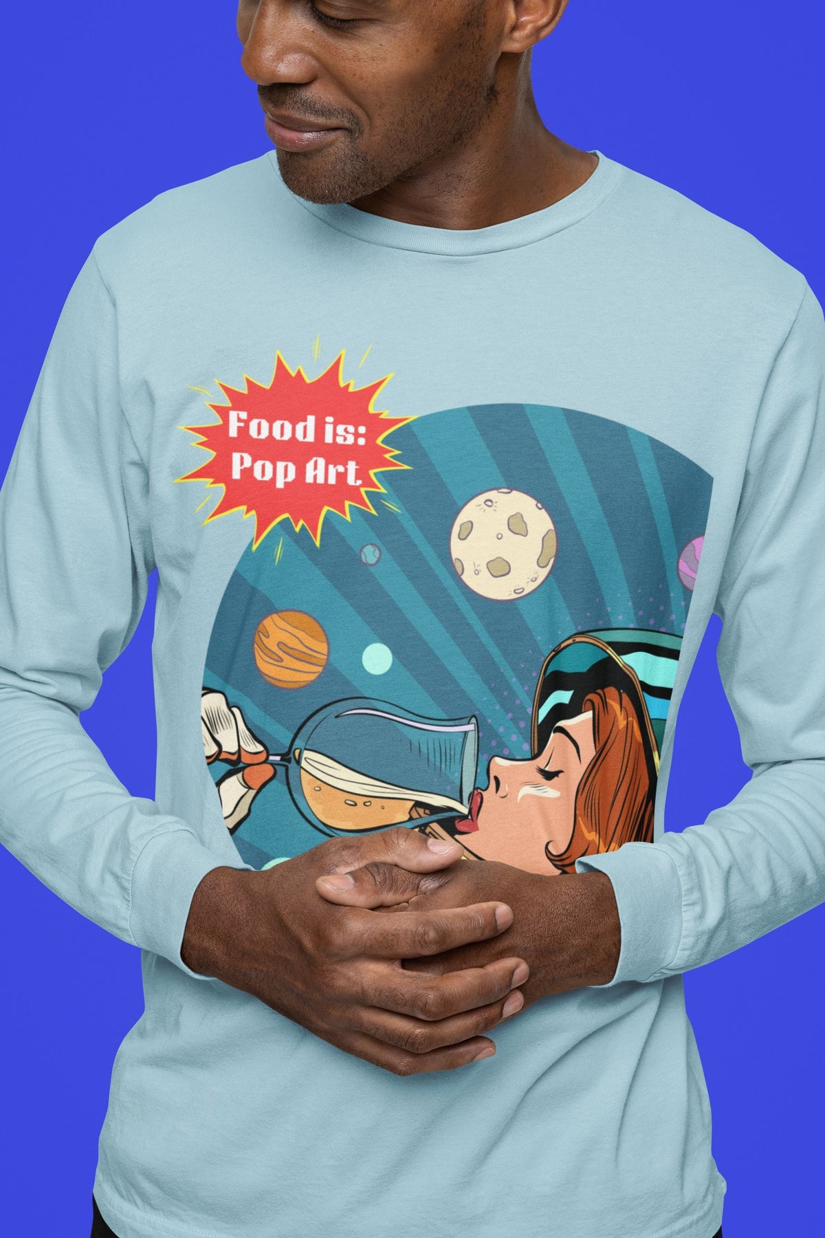 Out of This World Wine - Food Pop Art Long Sleeve Tee-Long-sleeve-gift ideas for foodies-Knife Shift