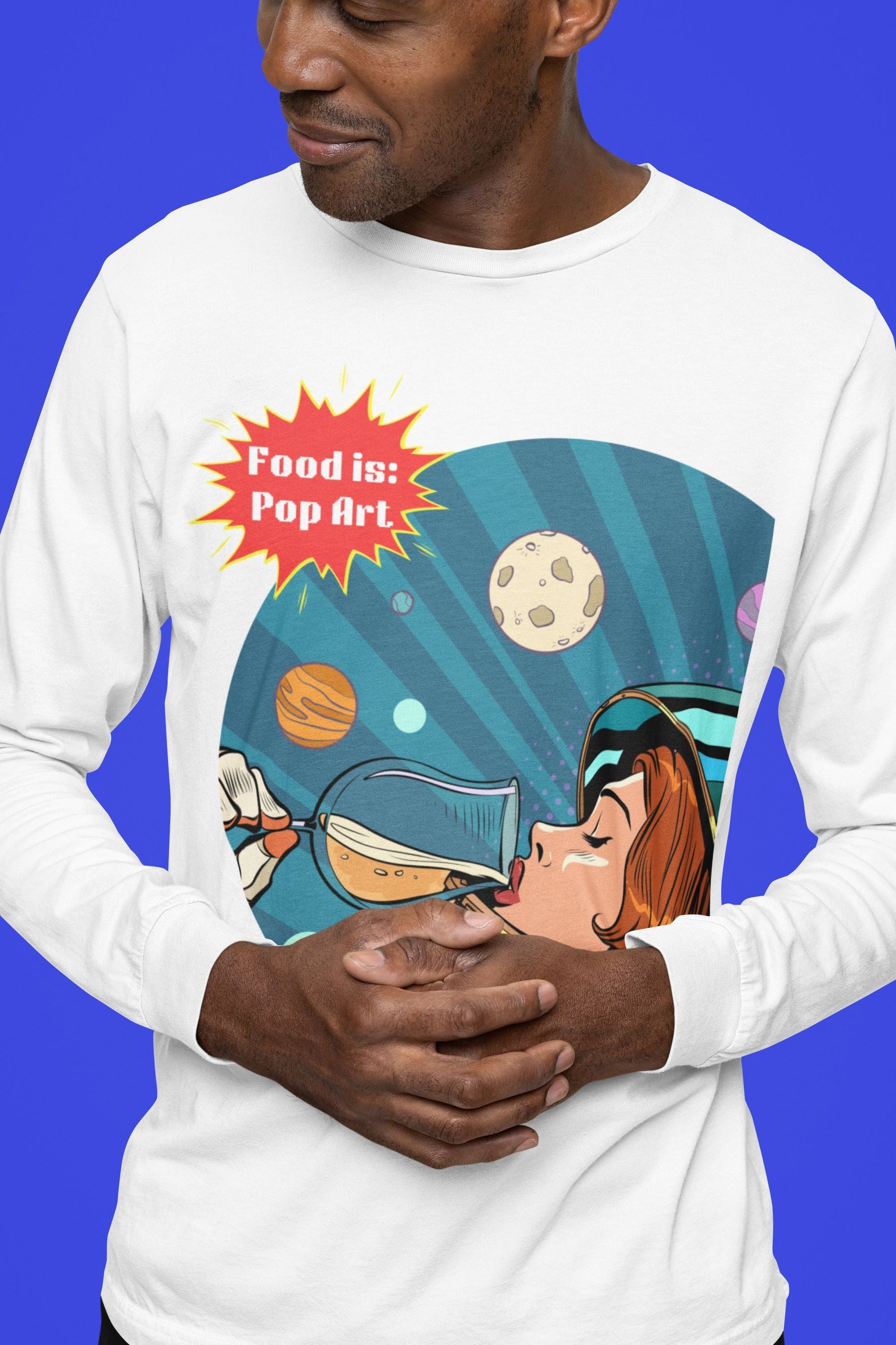 Out of This World Wine - Food Pop Art Long Sleeve Tee-Long-sleeve-gift ideas for foodies-Knife Shift