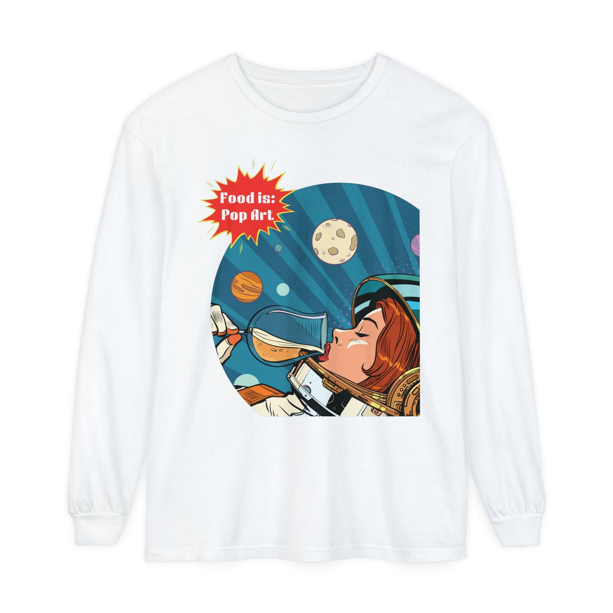 Out of This World Wine - Food Pop Art Long Sleeve Tee-Long-sleeve-gift ideas for foodies-Knife Shift