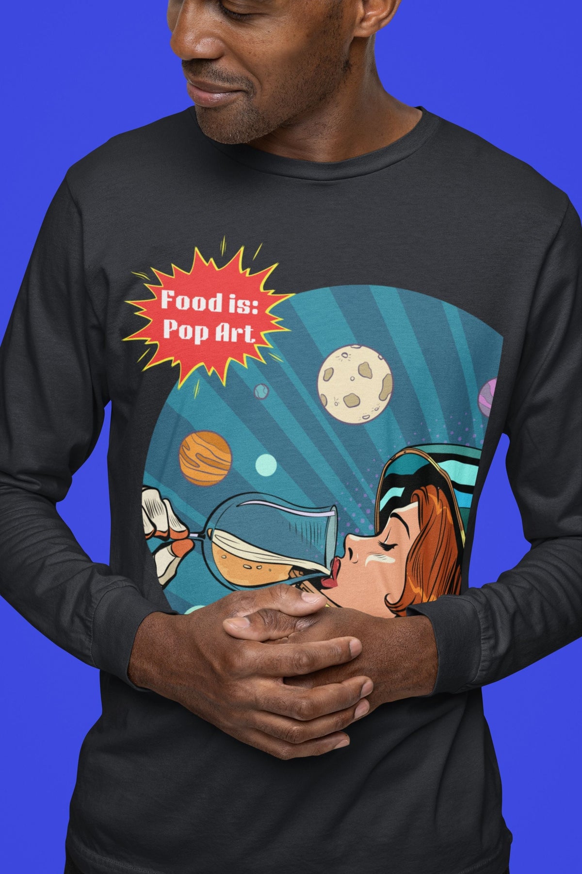 Out of This World Wine - Food Pop Art Long Sleeve Tee-Long-sleeve-gift ideas for foodies-Knife Shift