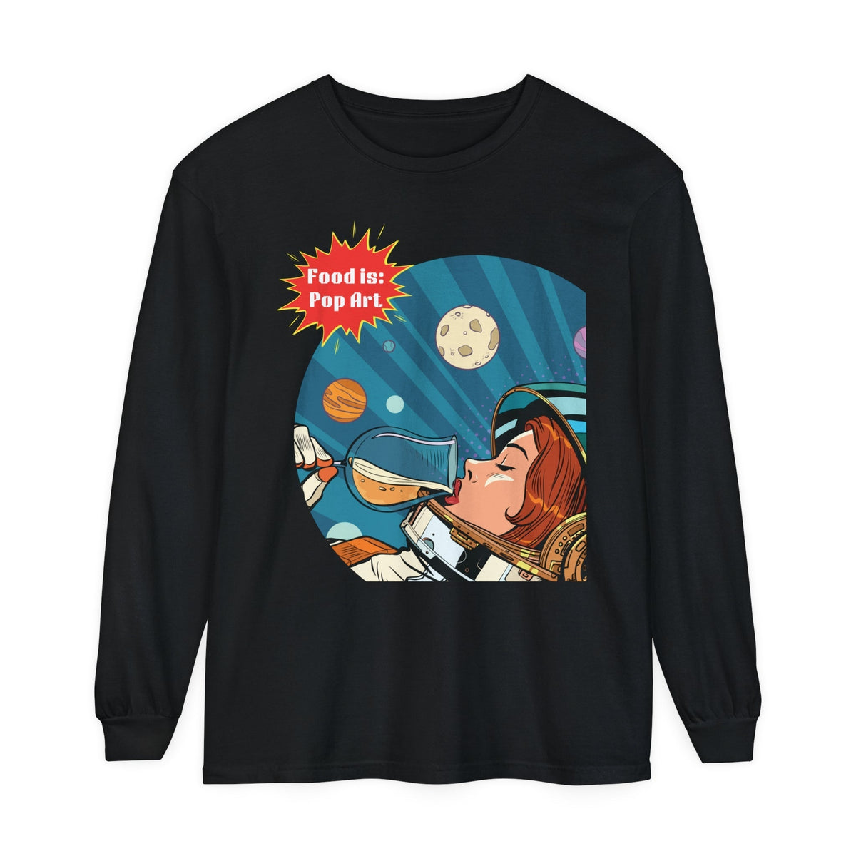 Out of This World Wine - Food Pop Art Long Sleeve Tee-Long-sleeve-gift ideas for foodies-Knife Shift