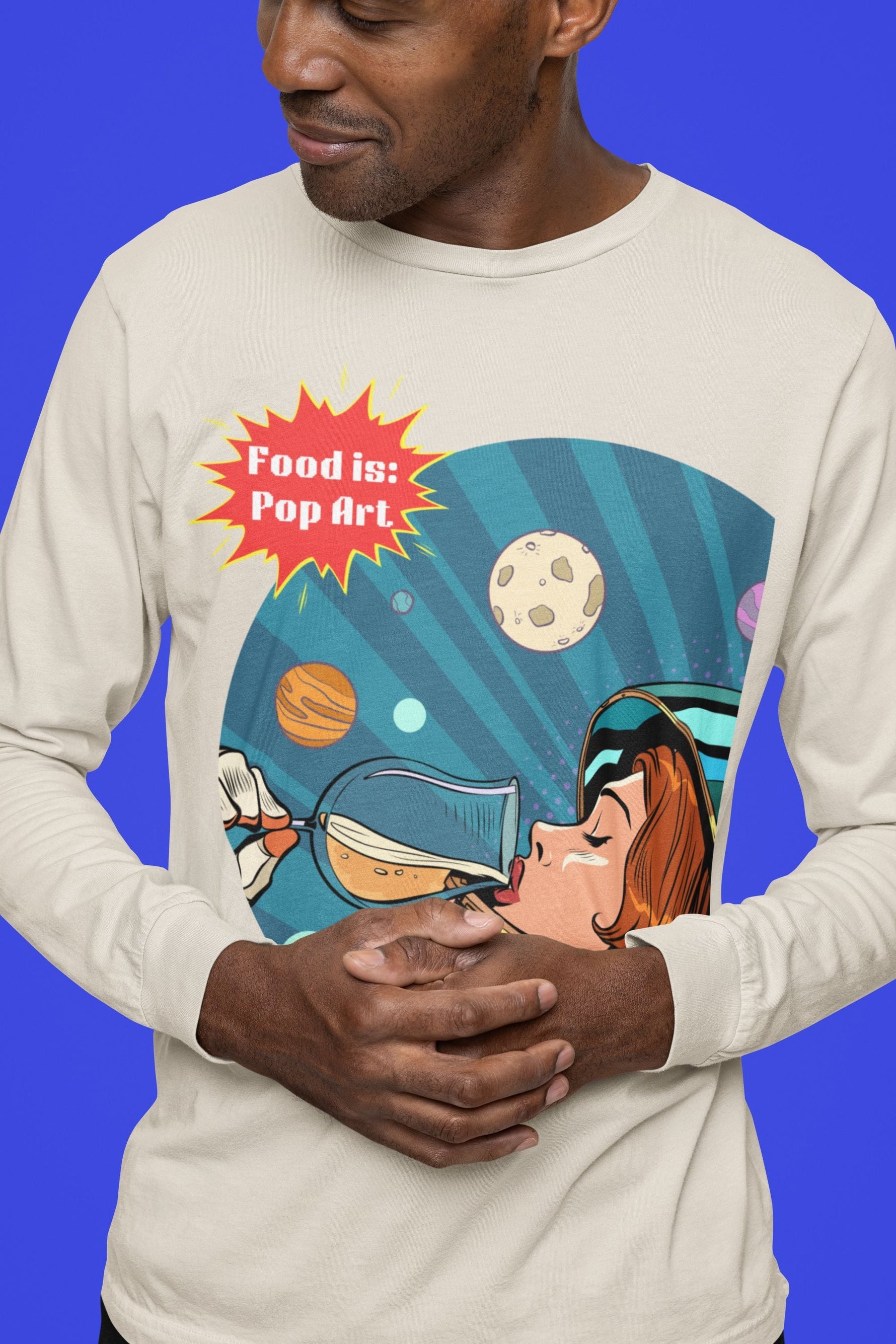 Out of This World Wine - Food Pop Art Long Sleeve Tee-Long-sleeve-gift ideas for foodies-Knife Shift