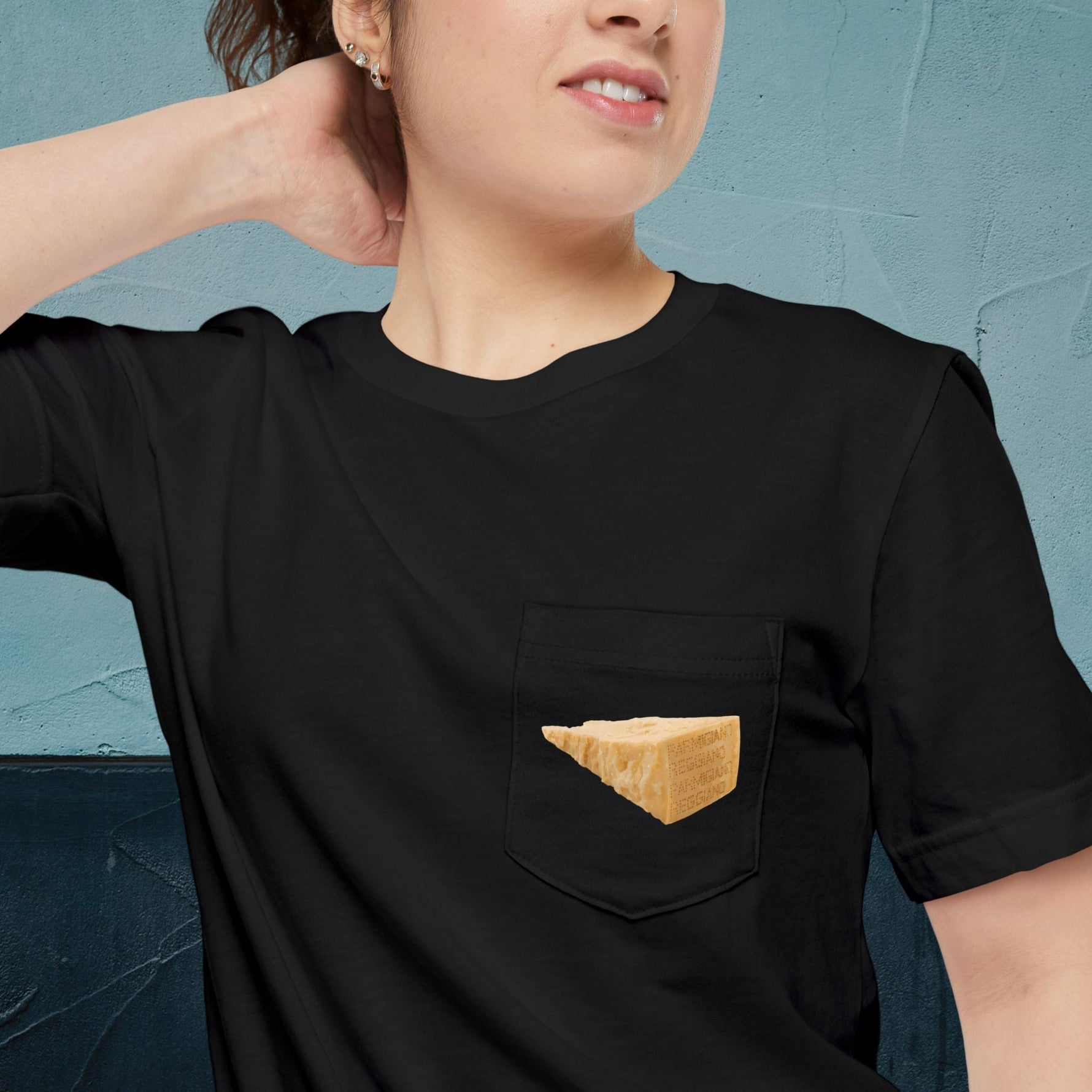 Parmigiano Reggiano Cheese Map - Pocket T-shirt-T-Shirt-gift ideas for foodies-Knife Shift