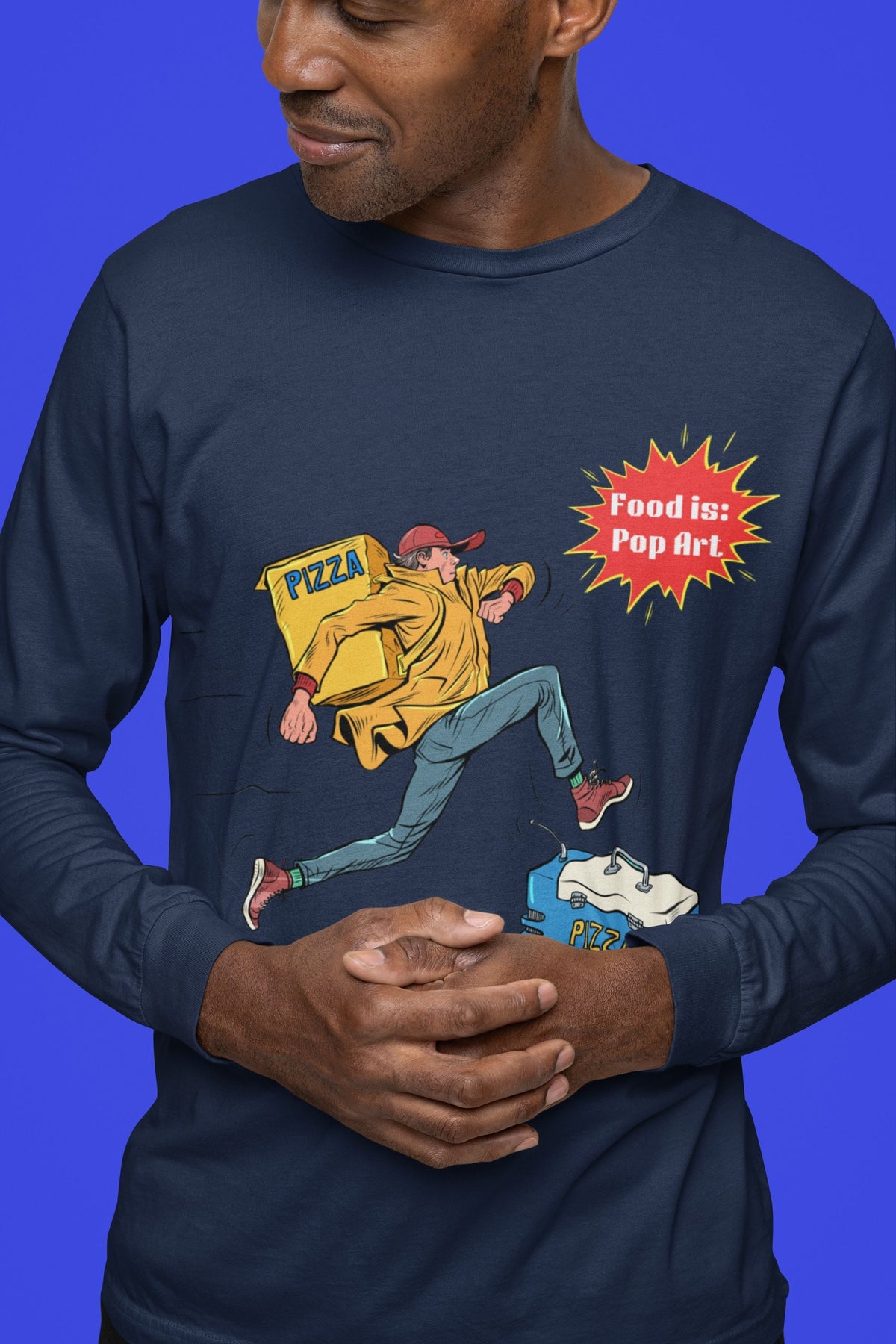 Pizza Delivery Race - Food Pop Art Unisex Long Sleeve Tee-Long-sleeve-gift ideas for foodies-Knife Shift