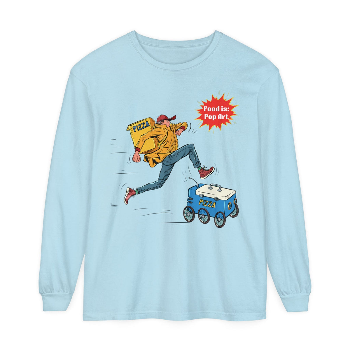 Pizza Delivery Race - Food Pop Art Unisex Long Sleeve Tee-Long-sleeve-gift ideas for foodies-Knife Shift