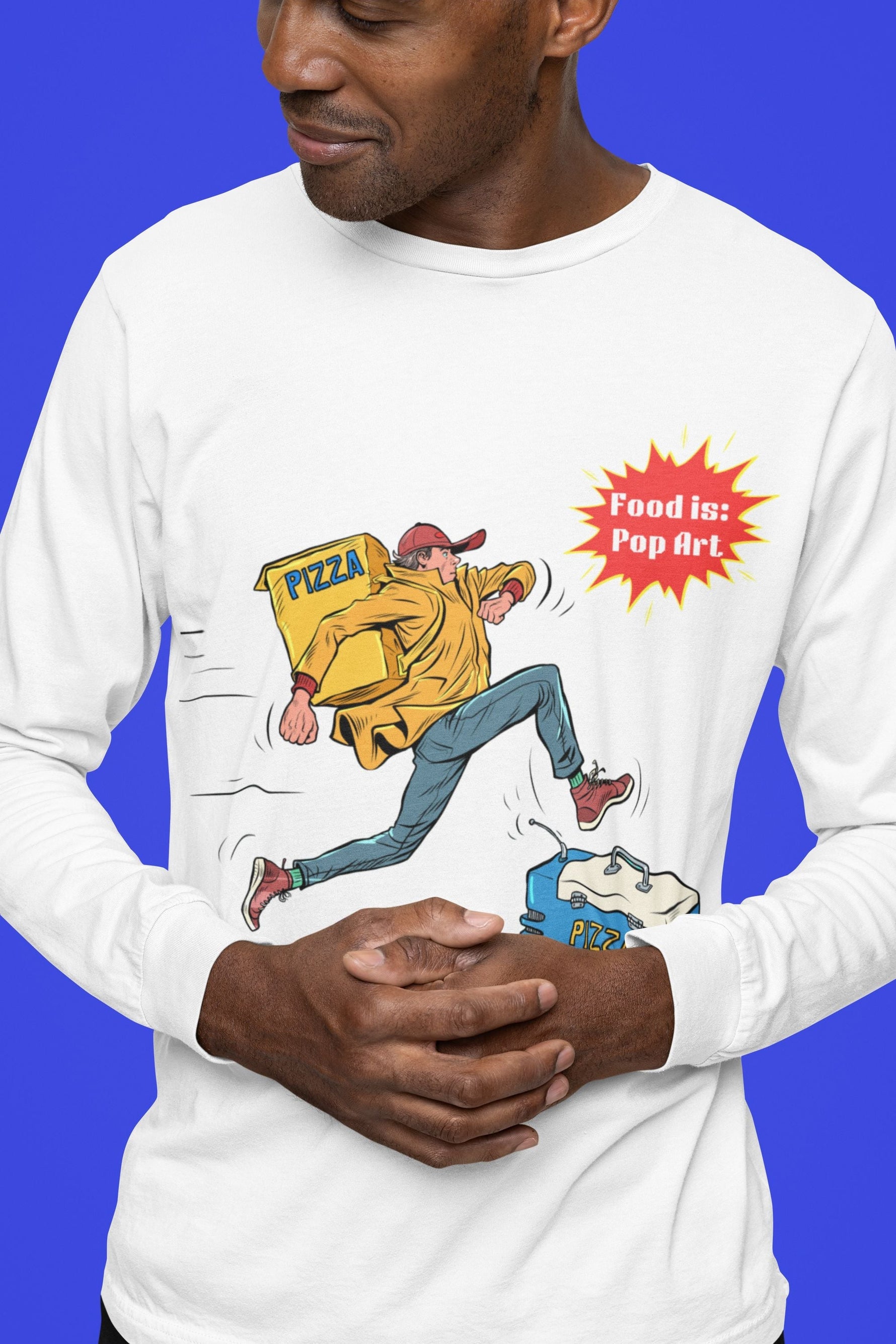 Pizza Delivery Race - Food Pop Art Unisex Long Sleeve Tee-Long-sleeve-gift ideas for foodies-Knife Shift