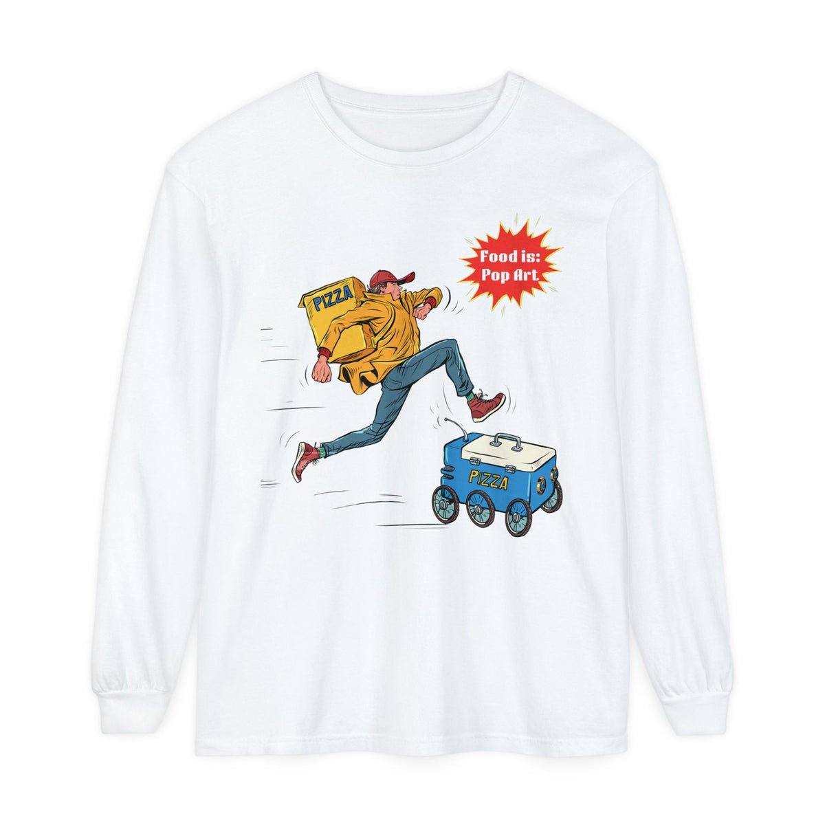 Pizza Delivery Race - Food Pop Art Unisex Long Sleeve Tee-Long-sleeve-gift ideas for foodies-Knife Shift