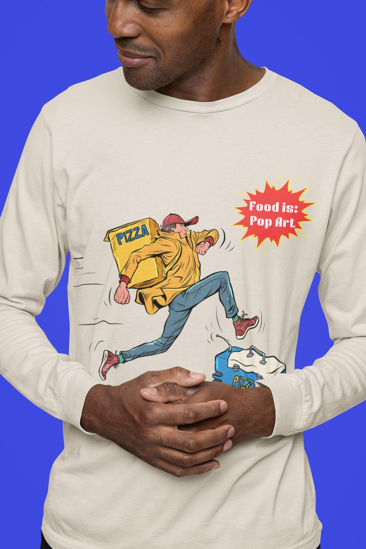 Pizza Delivery Race - Food Pop Art Unisex Long Sleeve Tee-Long-sleeve-gift ideas for foodies-Knife Shift