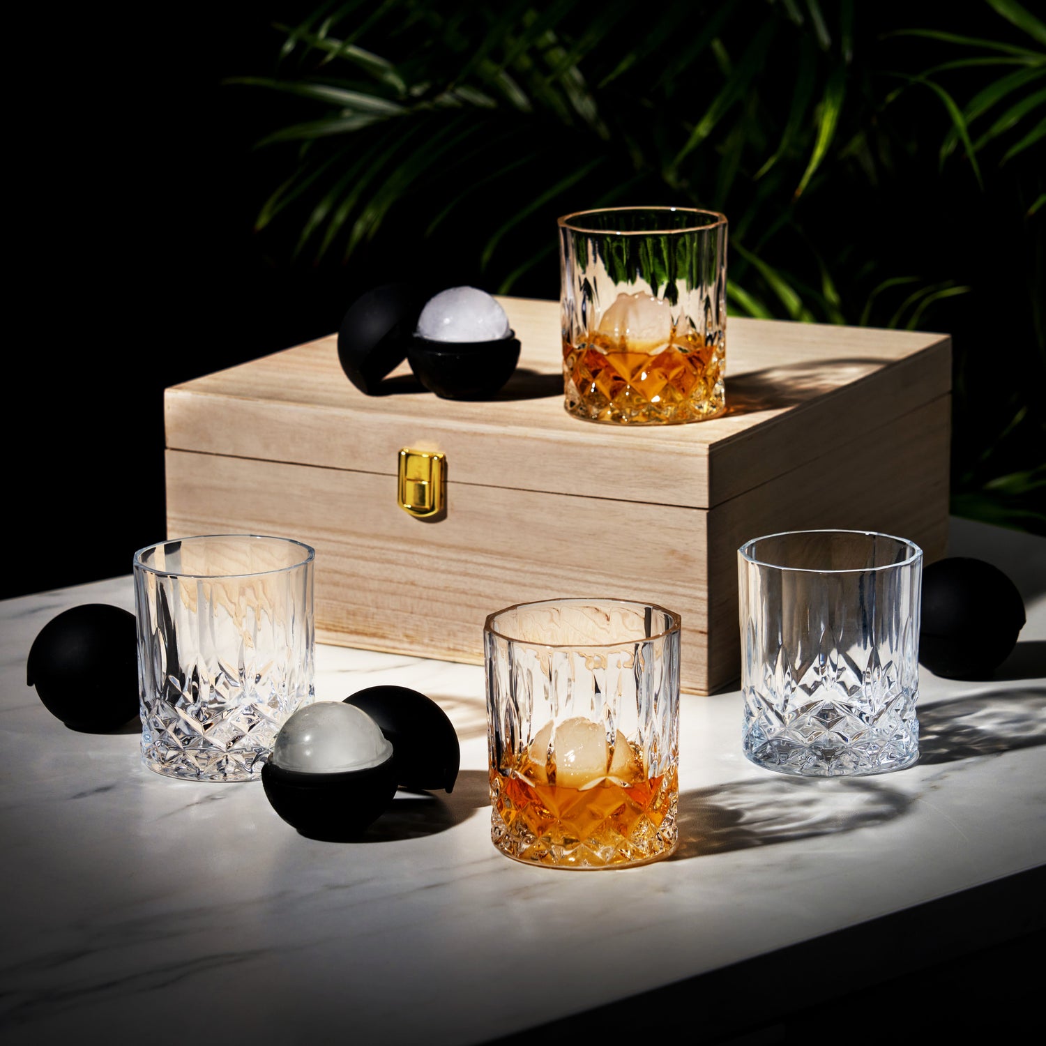 8-Piece Ice Sphere Mold and Crystal Rocks Glass Gift Set - Knife Shift