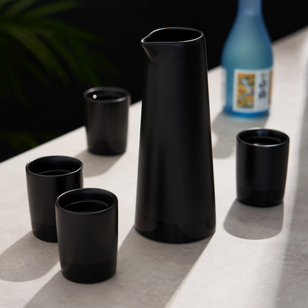 5-Piece Stoneware Sake Set in Black - Knife Shift