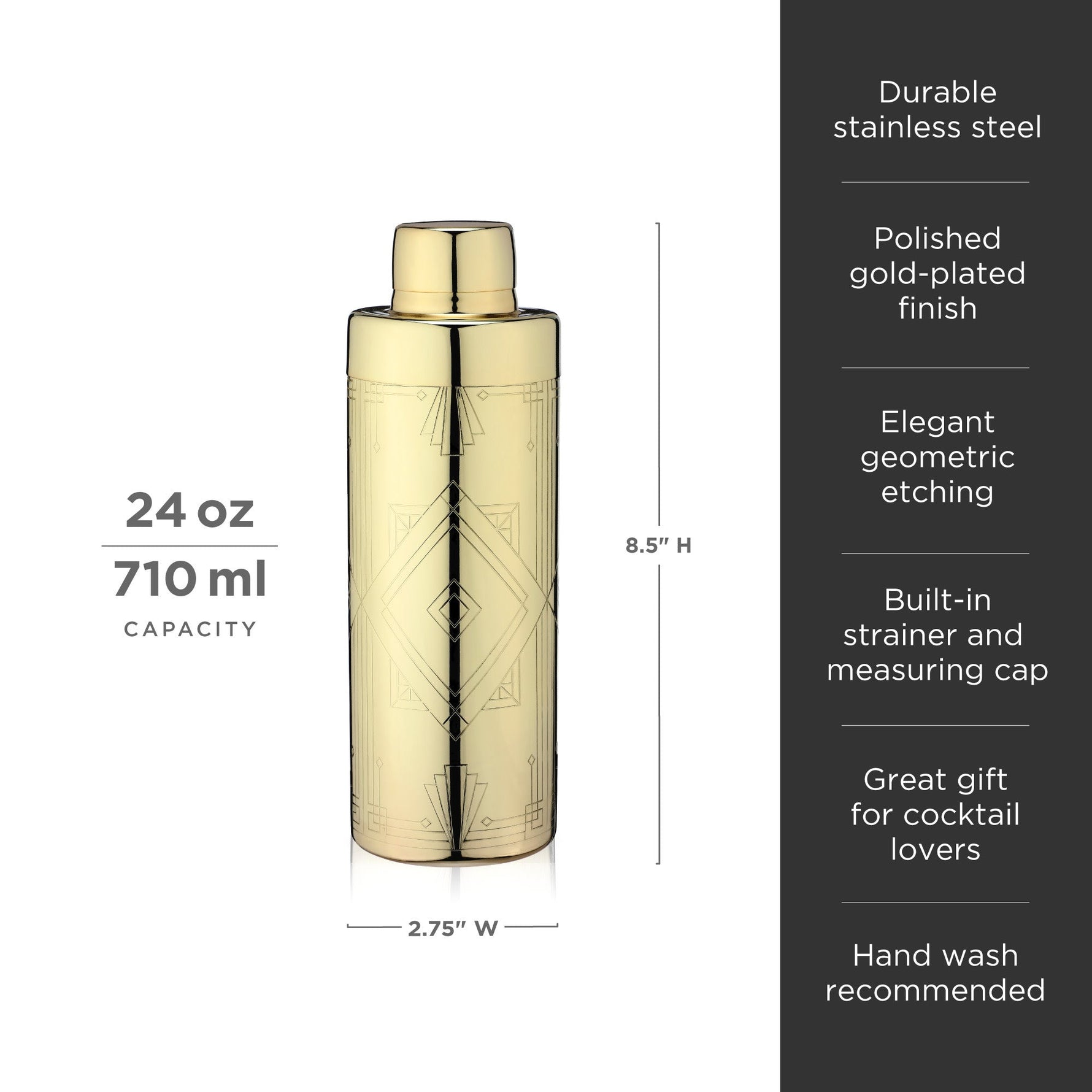 Art Deco Cocktail Shaker in Gold - Knife Shift