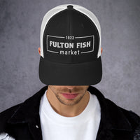 Fulton Fish Market Trucker Hat, Black & White