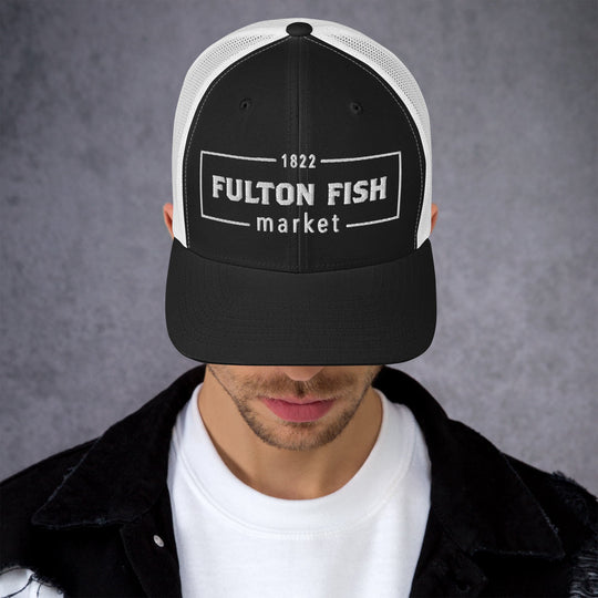 Fulton Fish Market Trucker Hat, Black & White - Knife Shift