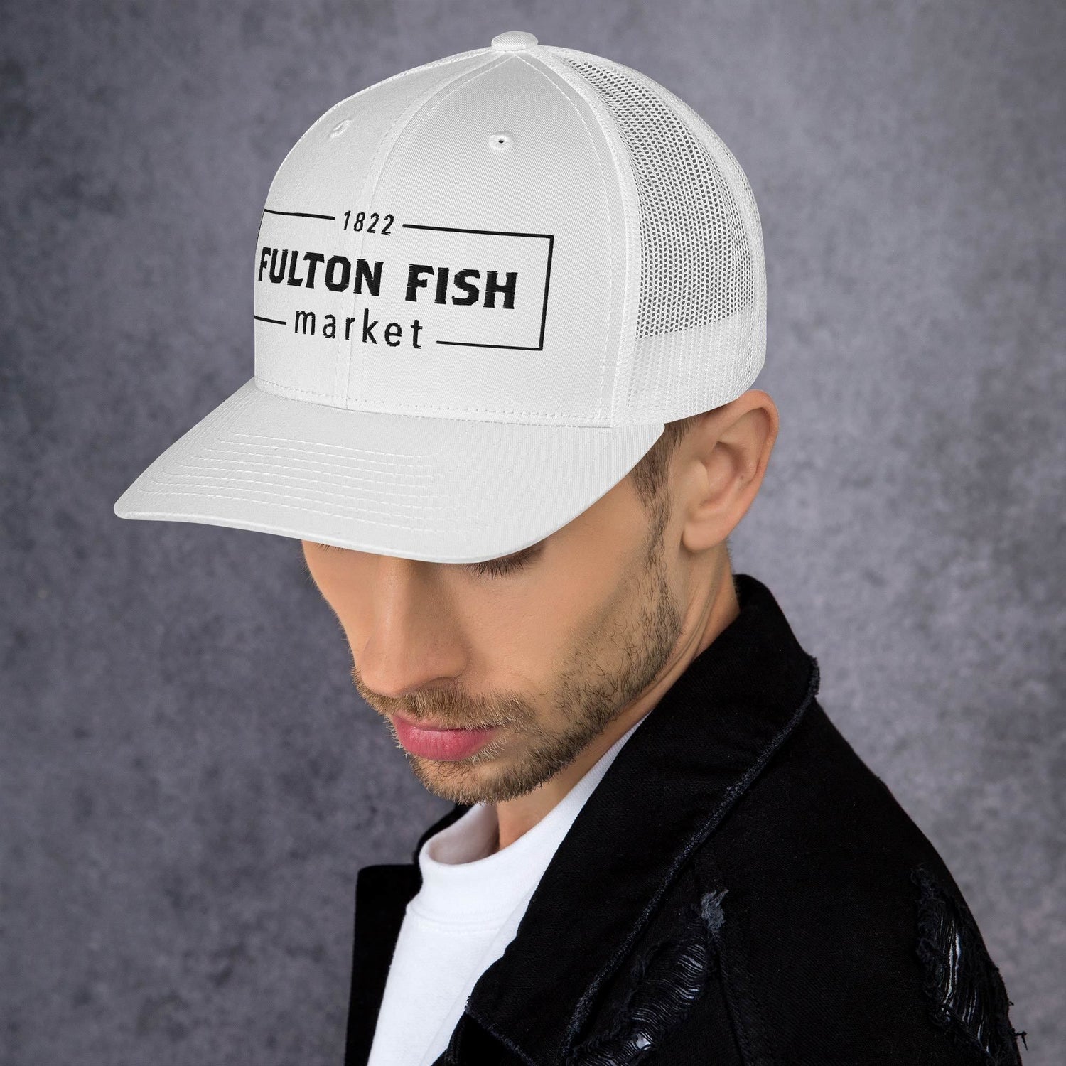 Fulton Fish Market Trucker Hat, White - Knife Shift