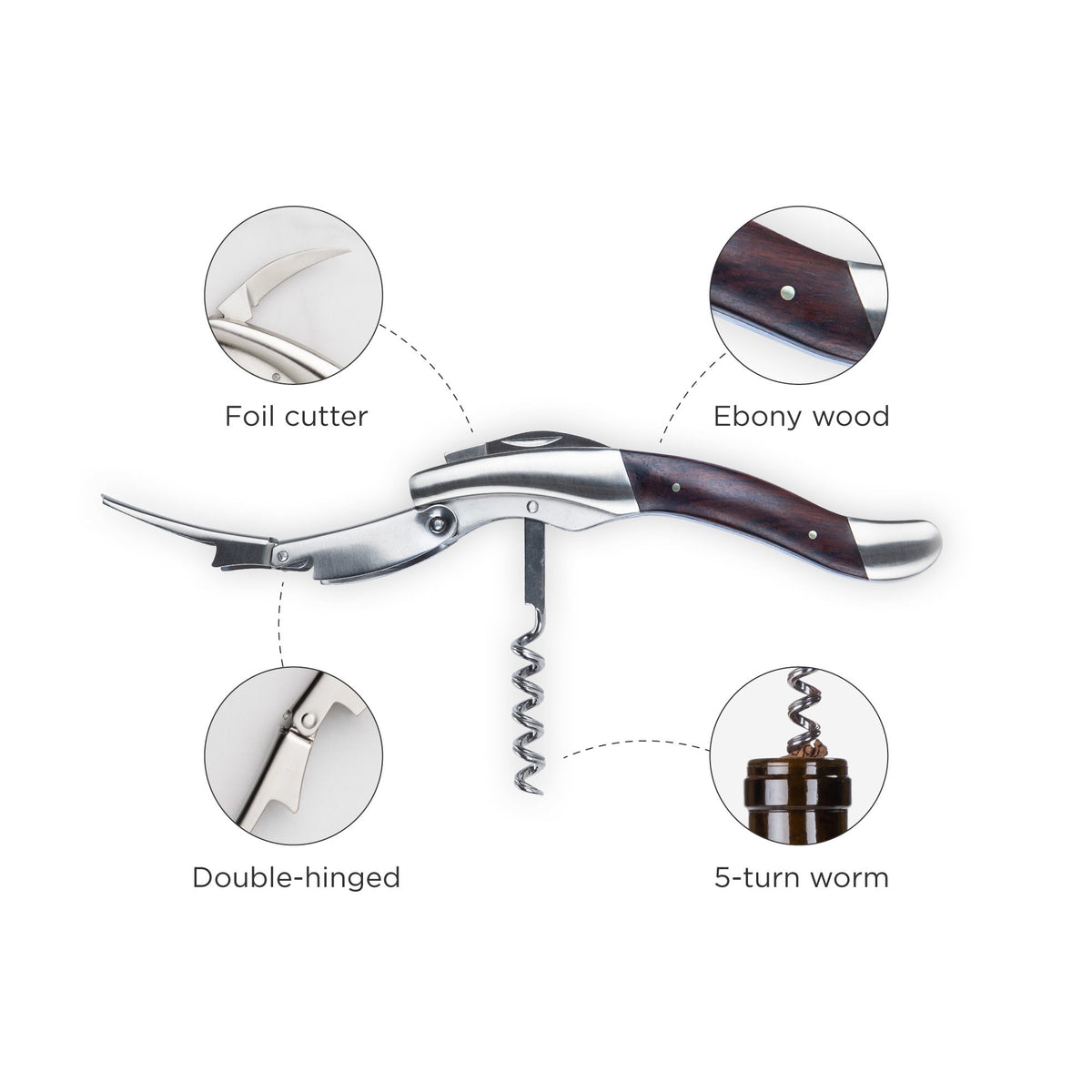 Admiral Heavyweight Corkscrew with Ebony Wood Handle - Knife Shift