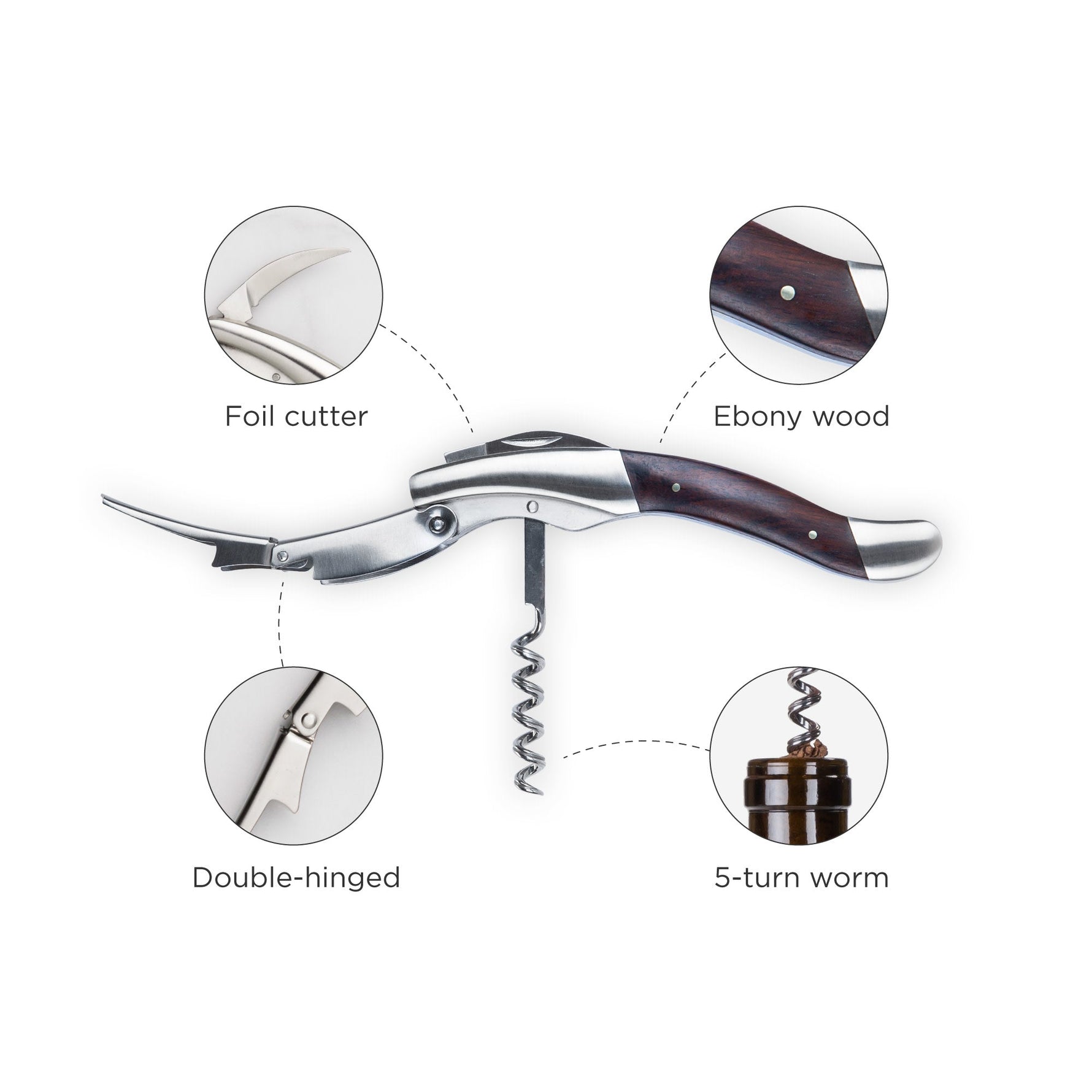 Admiral Heavyweight Corkscrew with Ebony Wood Handle - Knife Shift