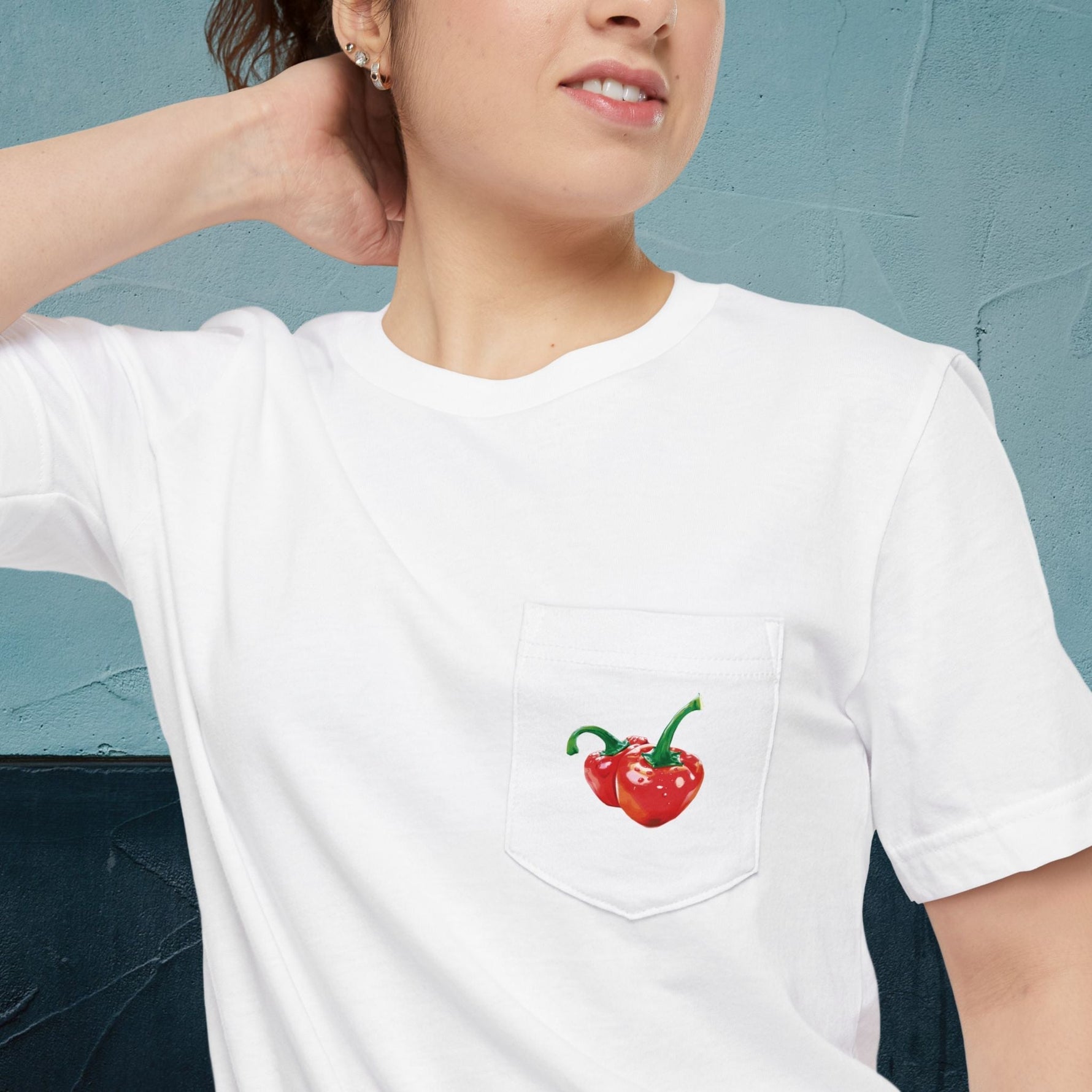 Szentesi Paprika Map - Pocket T-shirt-T-Shirt-gift ideas for foodies-Knife Shift