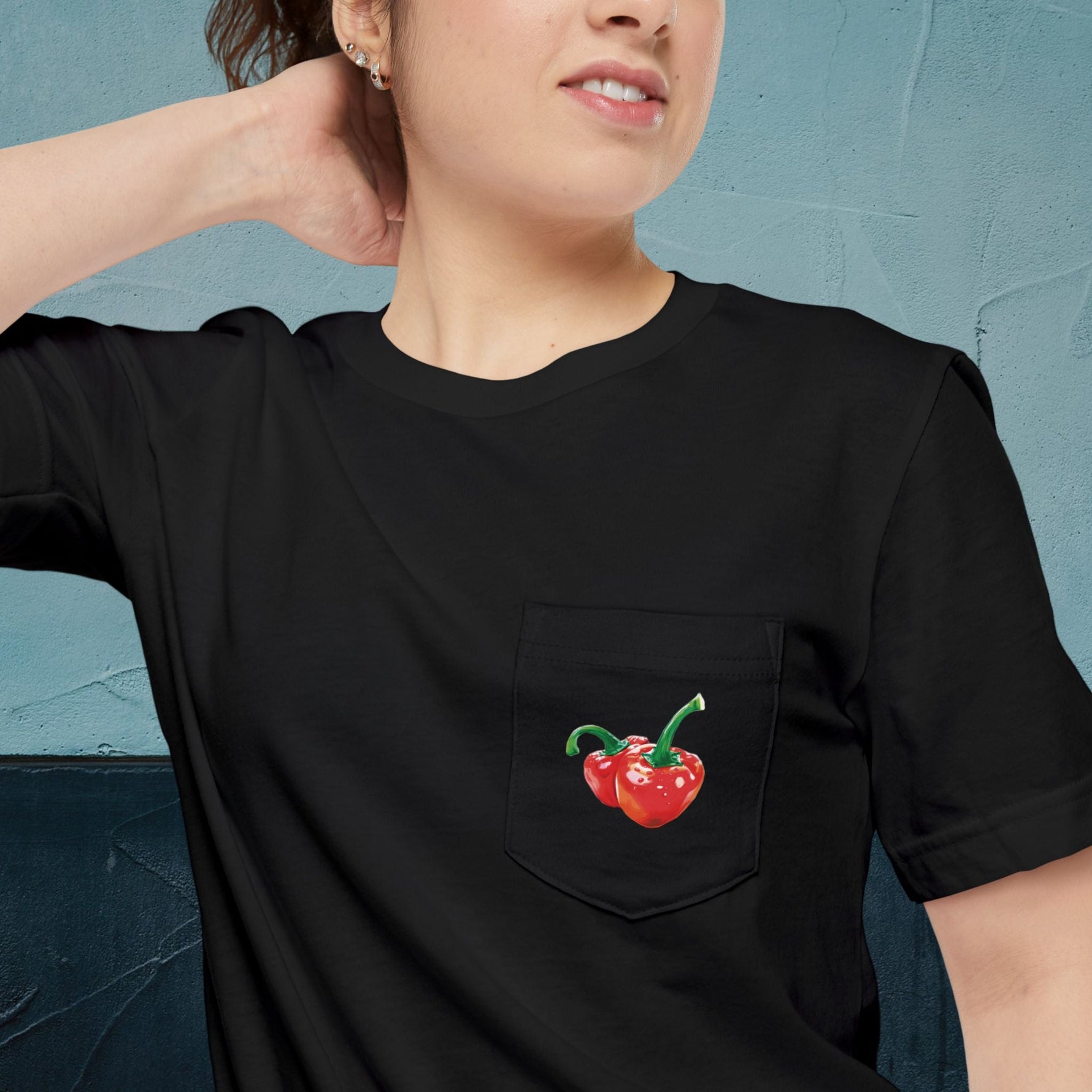 Szentesi Paprika Map - Pocket T-shirt-T-Shirt-gift ideas for foodies-Knife Shift