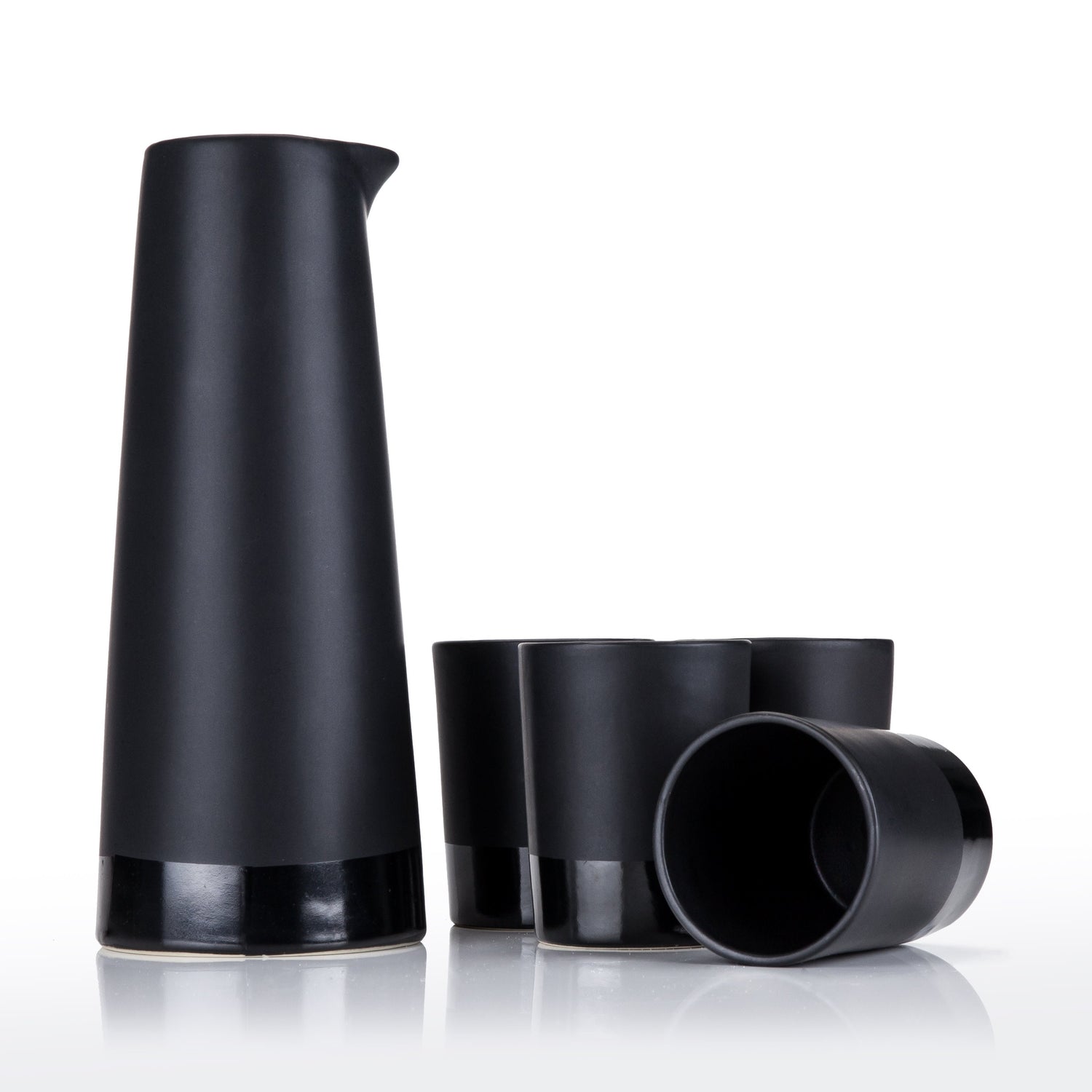 5-Piece Stoneware Sake Set in Black - Knife Shift