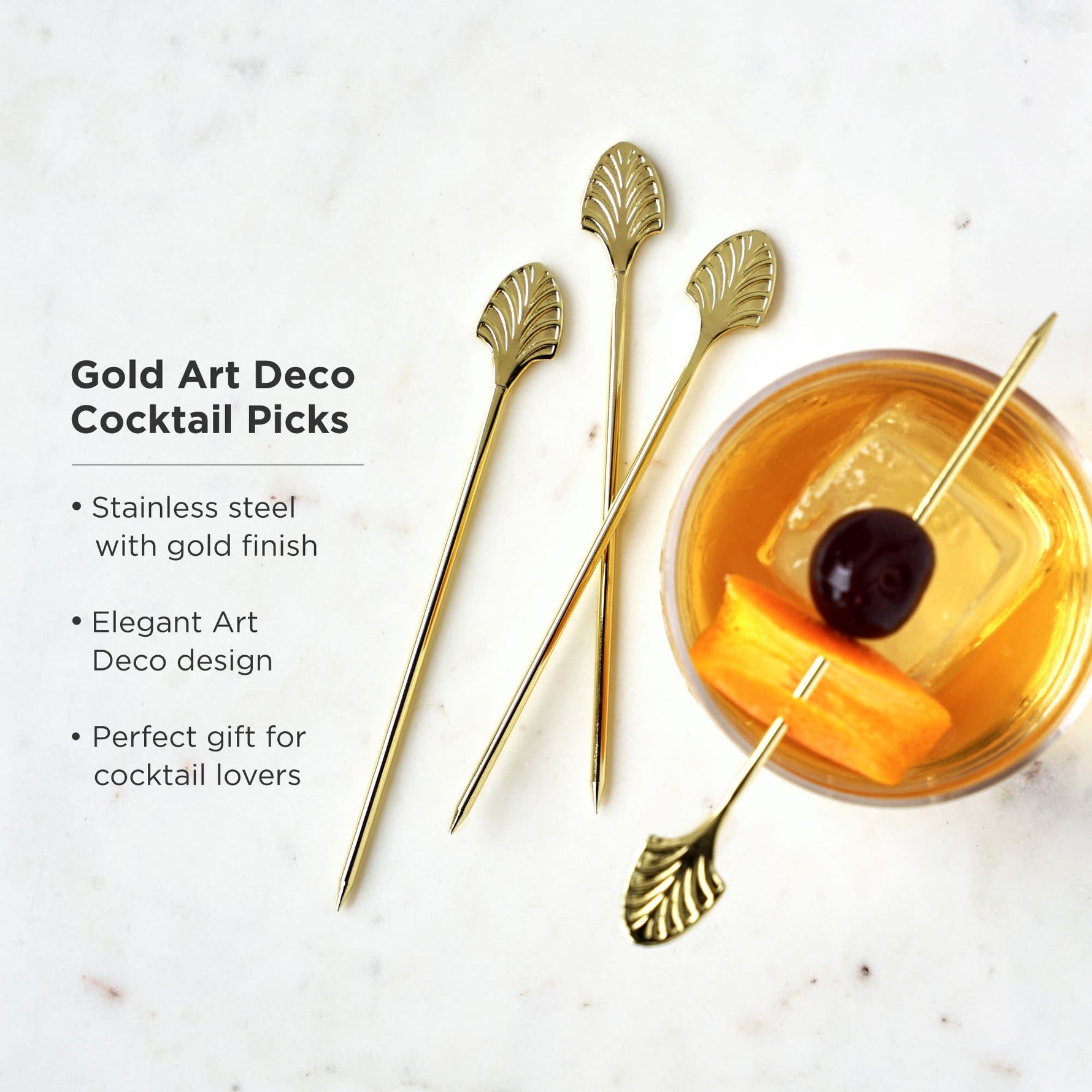 Art Deco Cocktail Picks in Gold Set of 4 - Knife Shift