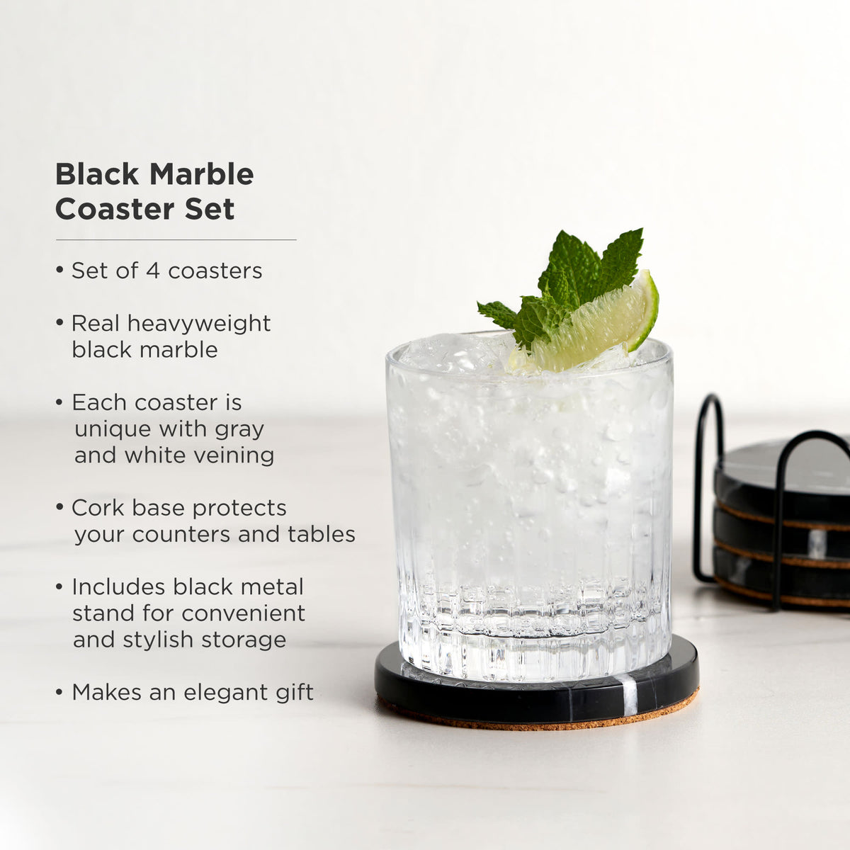 Marble Coaster Set in Black Set of 4 - Knife Shift