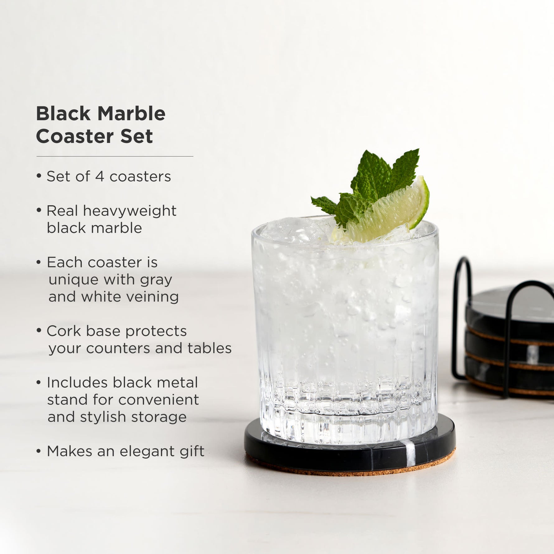 Marble Coaster Set in Black Set of 4 - Knife Shift